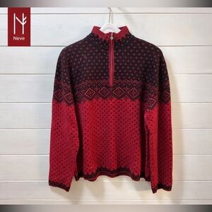 NEVE DESIGNS – Red & Black Wool Half-Zip Sweater – Size M